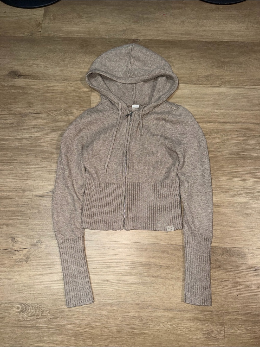Gilly Hicks Cropped Hooded Zip Sweater in Taupe